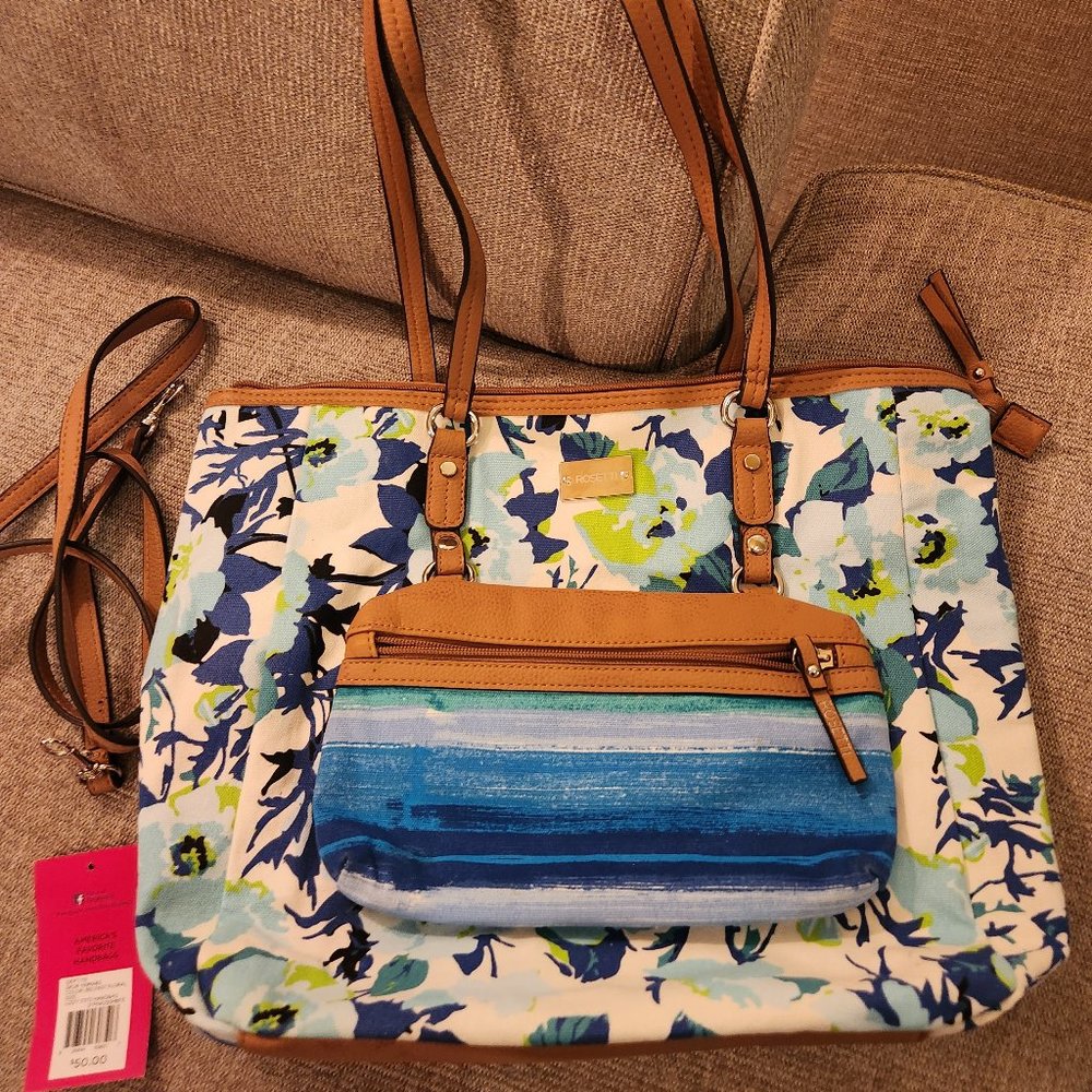 Rosetti Belfast Blue Floral Lizzy Tote Handbag Purse